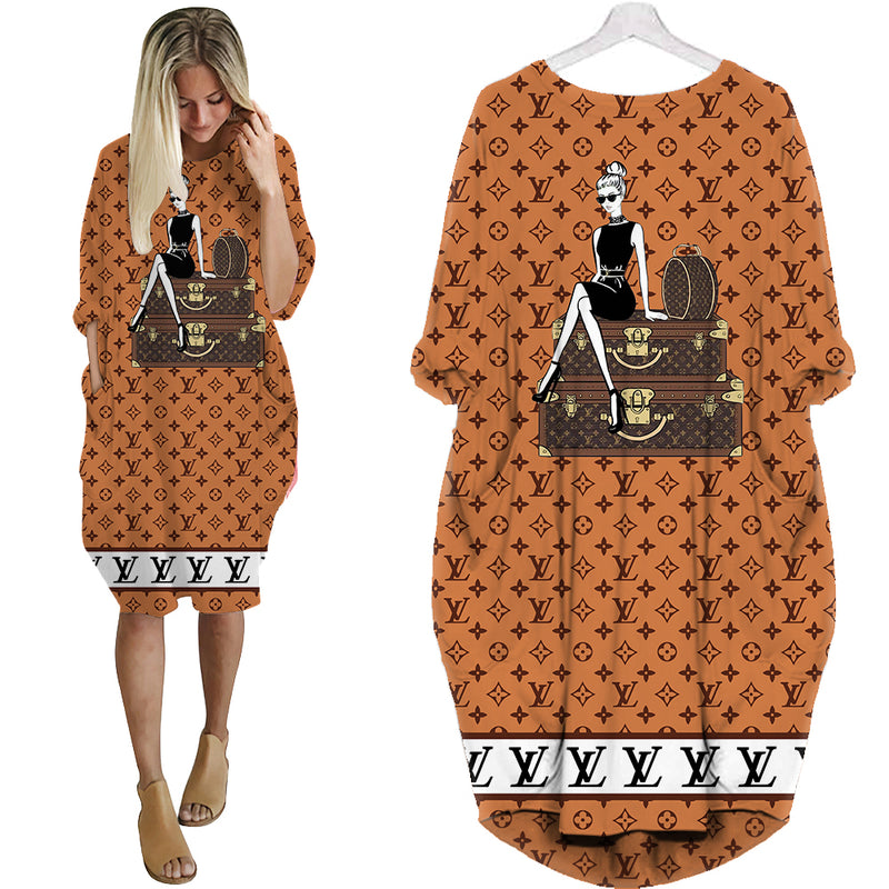 Louis vuitton fashion girl batwing pocket dress lv luxury brand clothing clothes outfit for women 194 bwdl