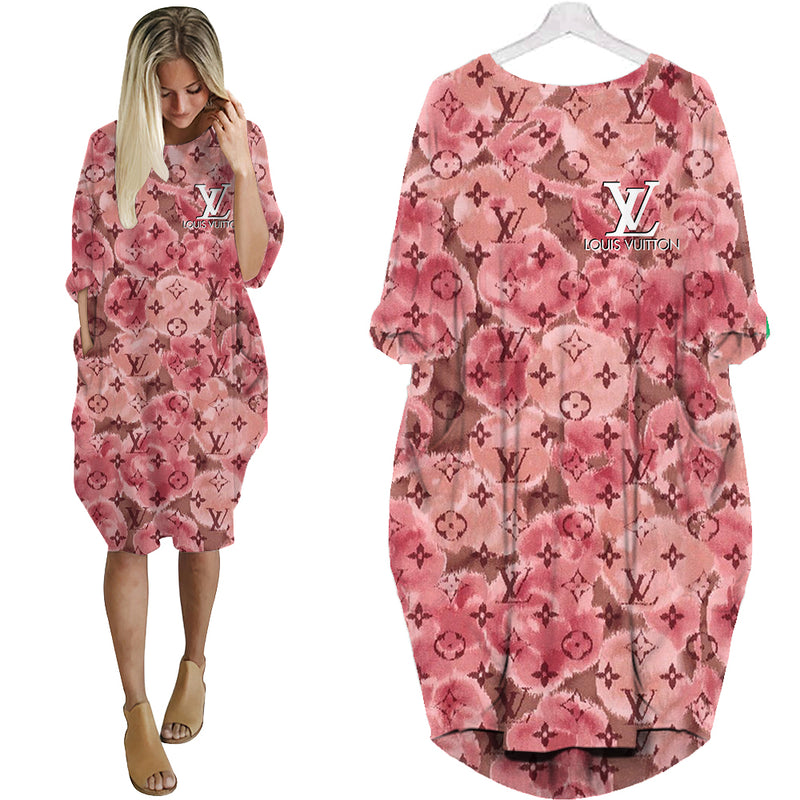 Louis vuitton flower batwing pocket dress lv luxury brand clothing clothes outfit for women 188 bwdl