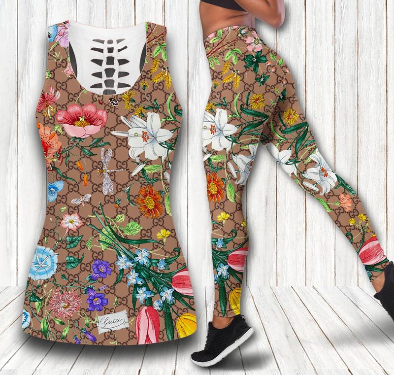 Gucci flower tank top leggings luxury brand clothing clothes outfit gym for women 142 htls