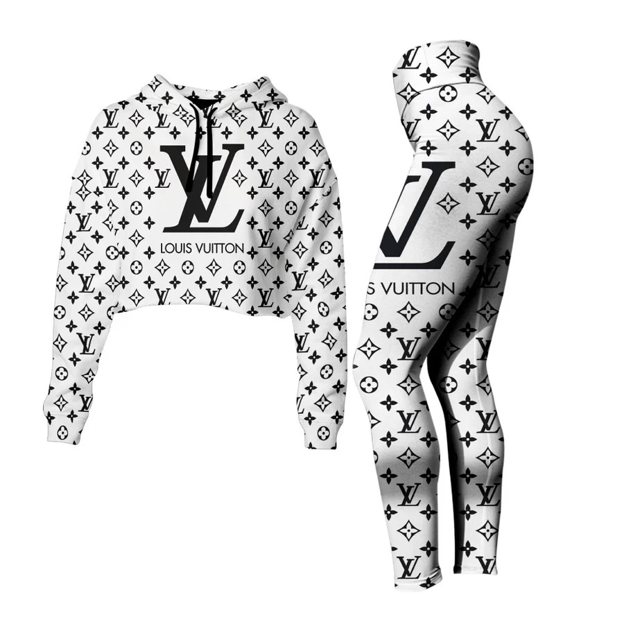 Louis vuitton black white croptop hoodie leggings for women luxury brand lv clothing clothes outfit 44 ctlu