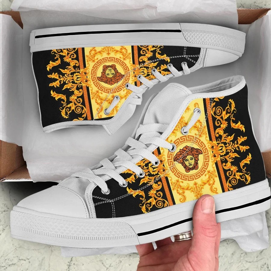 Gianni versace black gold high top canvas shoes sneakers hot best for men women 48 htcv