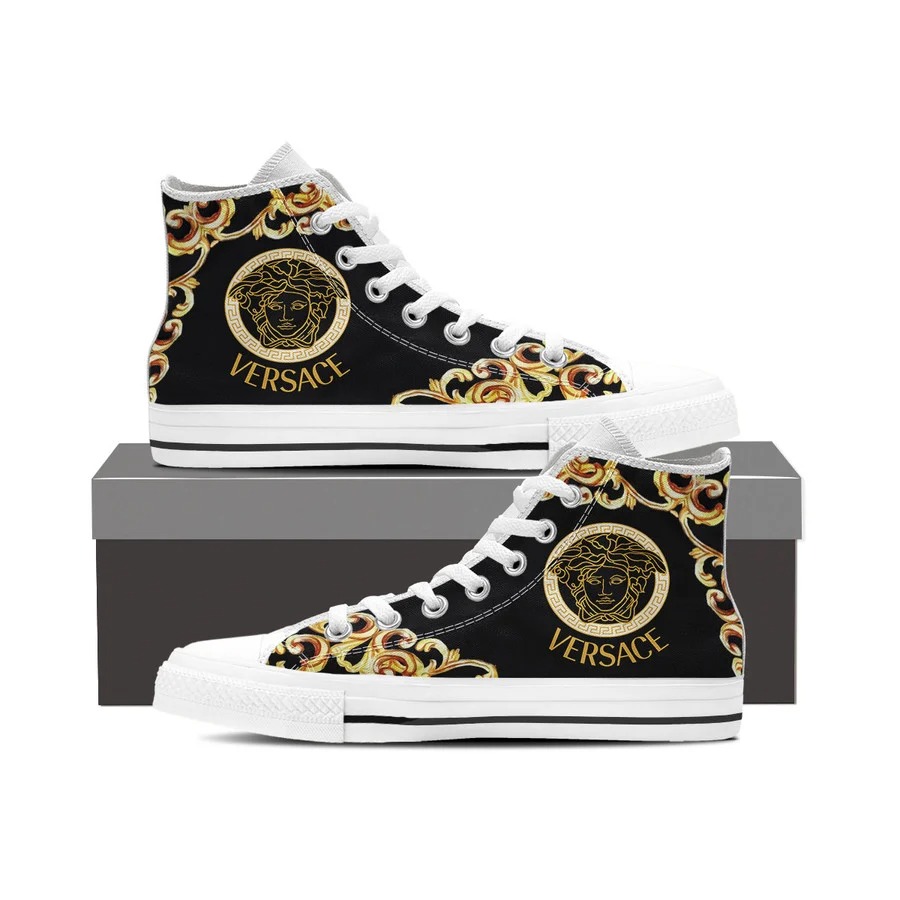 Gianni versace black white gold high top canvas shoes sneakers hot best for men women 57 htcv