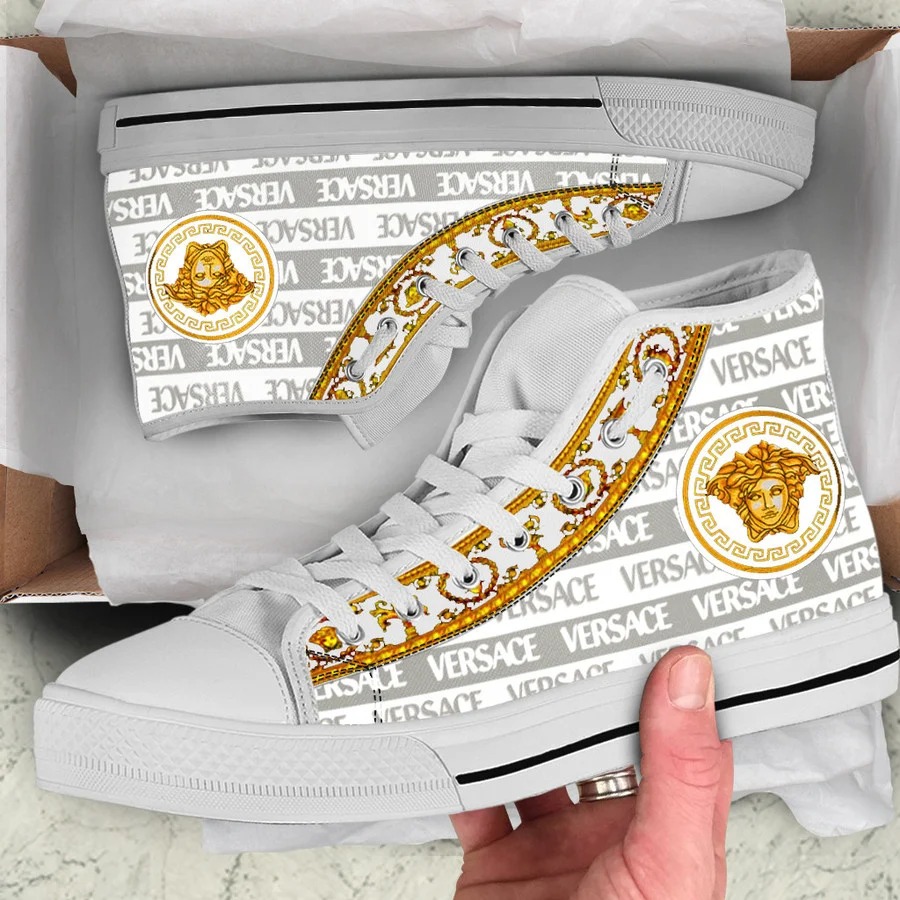 Gianni versace white gold high top canvas shoes sneakers hot best for men women 49 htcv