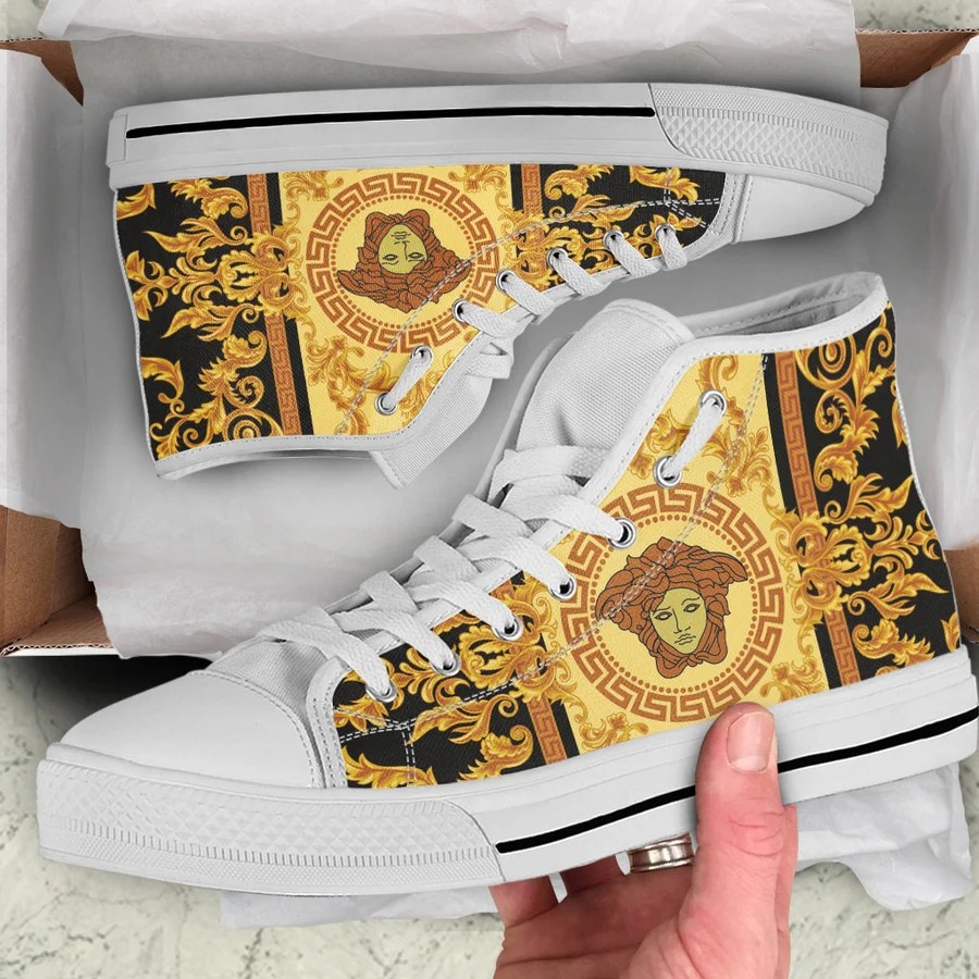 Gianni versace white gold high top canvas shoes sneakers hot best for men women 54 htcv