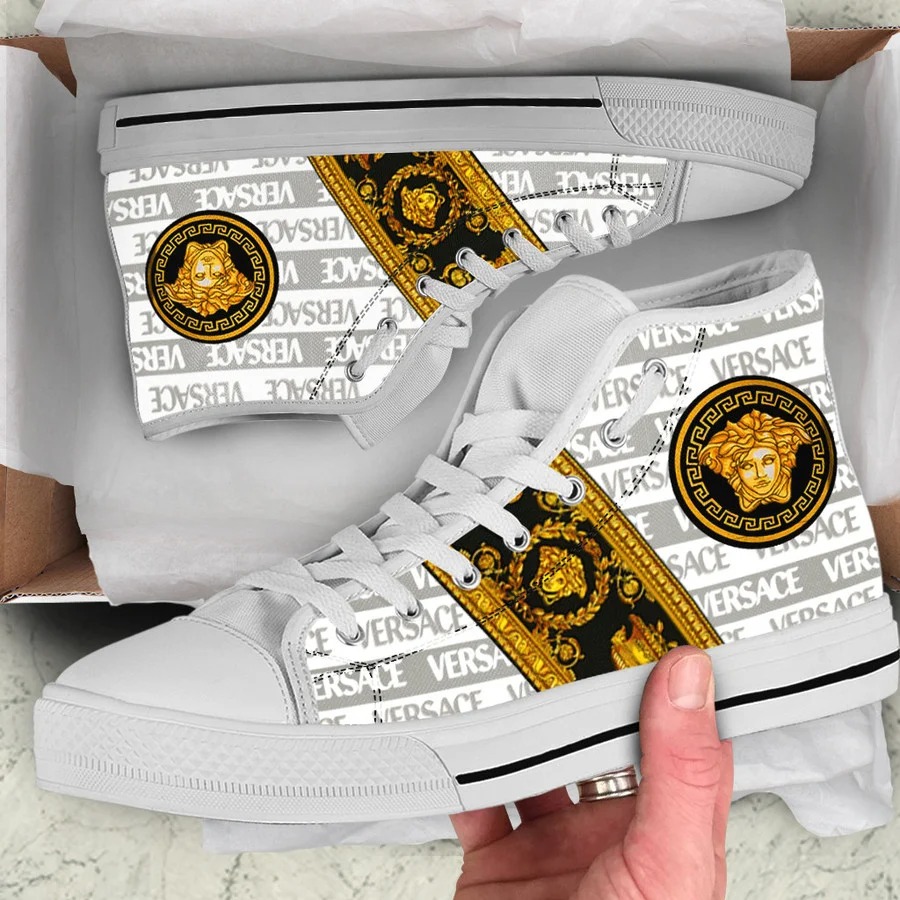 Gianni versace white gold high top canvas shoes sneakers hot best for men women 56 htcv