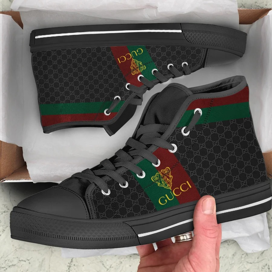 Gucci black stripe high top canvas shoes sneakers hot best for men women 73 htcv