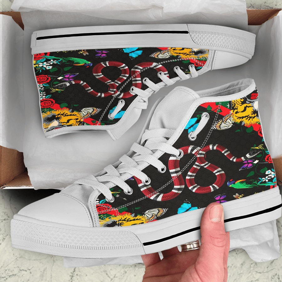 Gucci black white snake high top canvas shoes sneakers hot best for men women 83 htcv