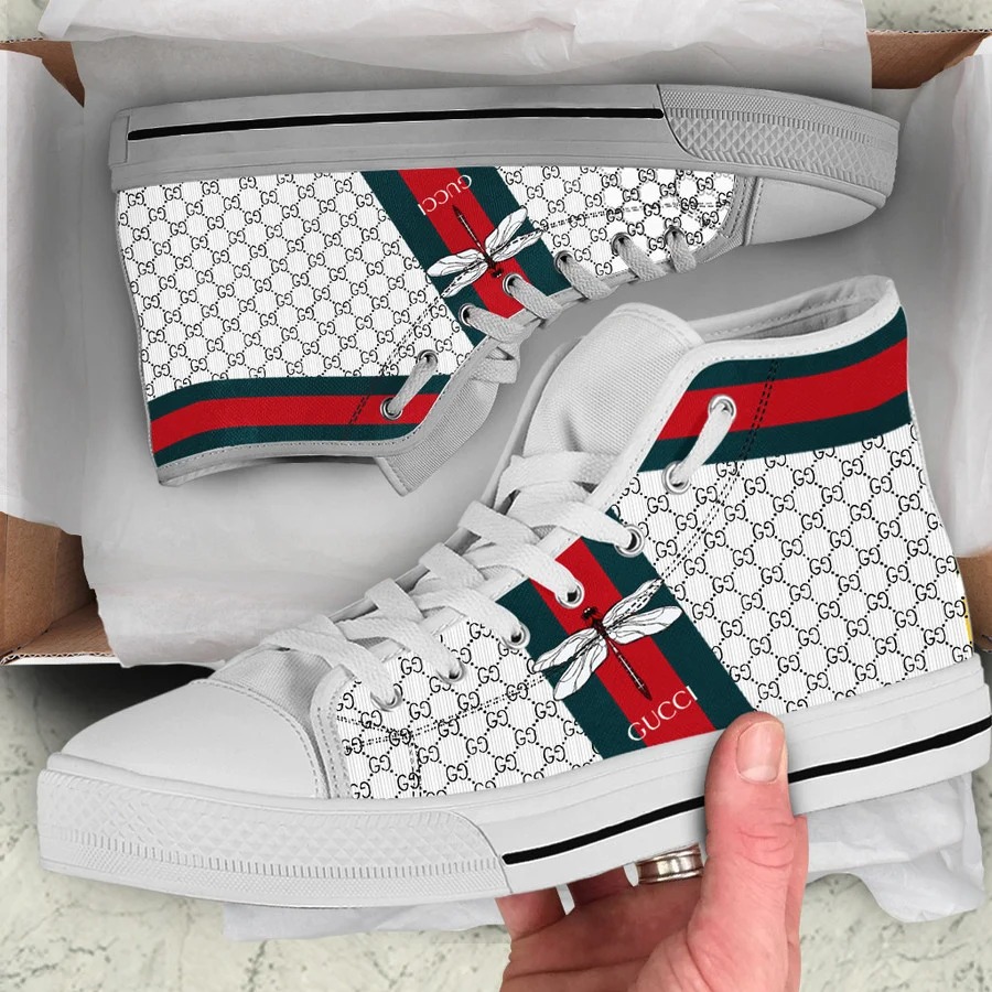 Gucci white stripe high top canvas shoes sneakers hot best for men women 82 htcv