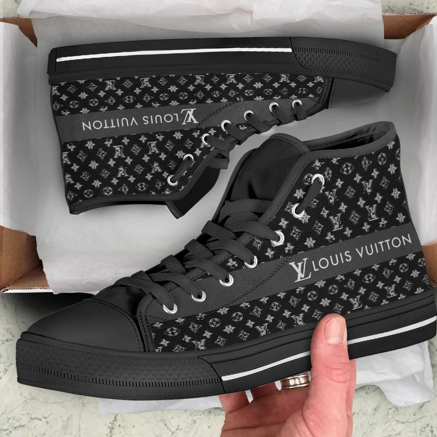 Louis vuitton black monogram high top canvas shoes sneakers hot best lv for men women 90 htcv