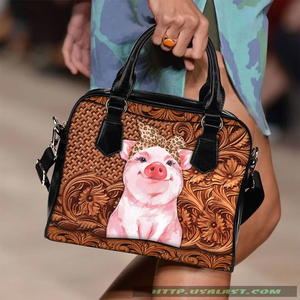 Pig leather floral pattern shoulder handbag luxury