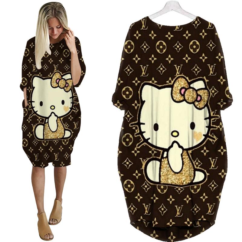 
louis vuitton hello kitty batwing pocket dress lv luxury brand clothing clothes outfit for women hot 2023
