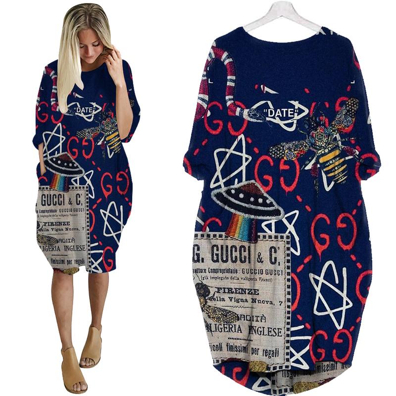 
gucci retro batwing pocket dress luxury brand clothing clothes outfit for women hot 2023
