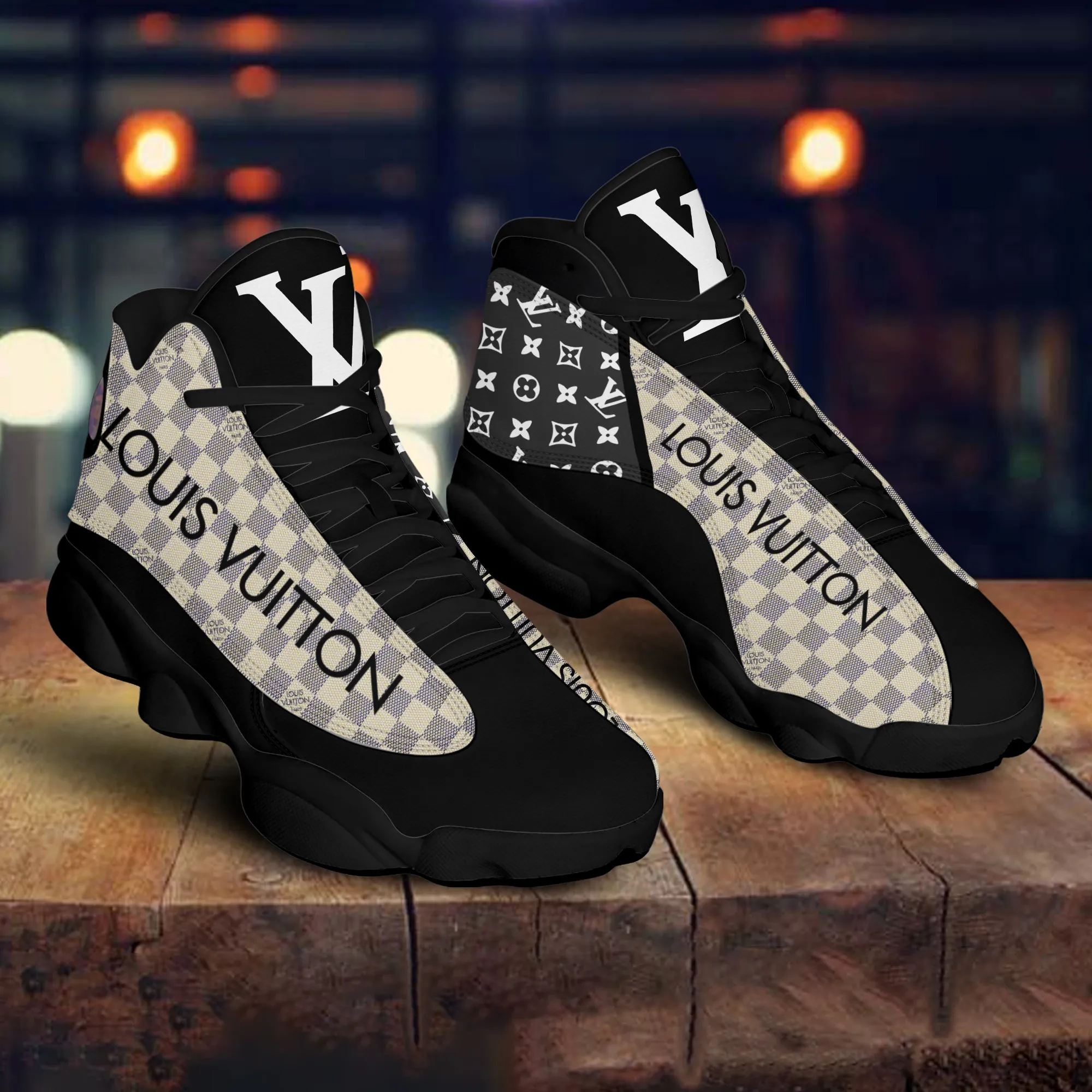 
louis vuitton black monogram air jordan 13 sneakers shoes hot 2022 lv for men women
