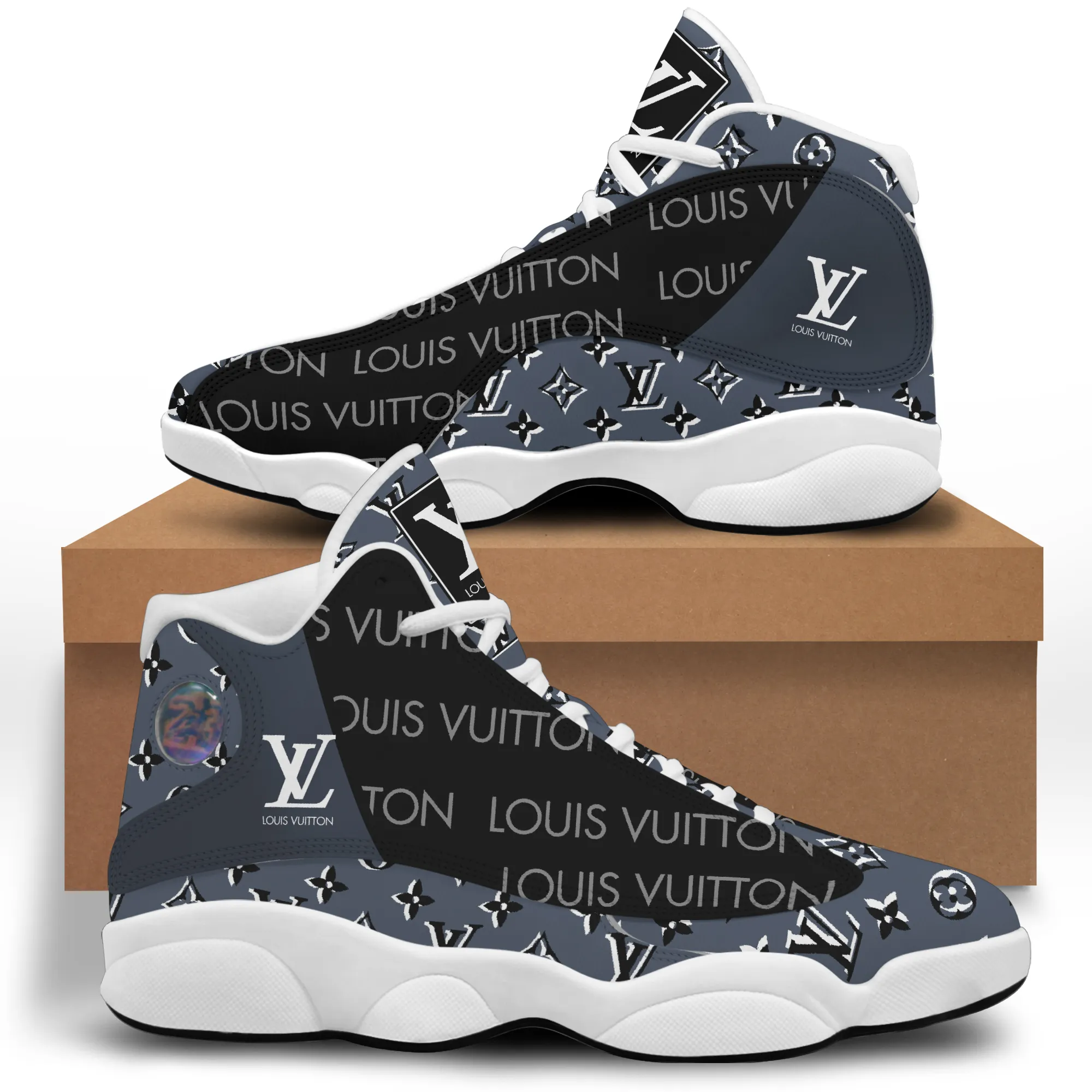 
louis vuitton lv black grey air jordan 13 sneakers shoes gifts for men women
