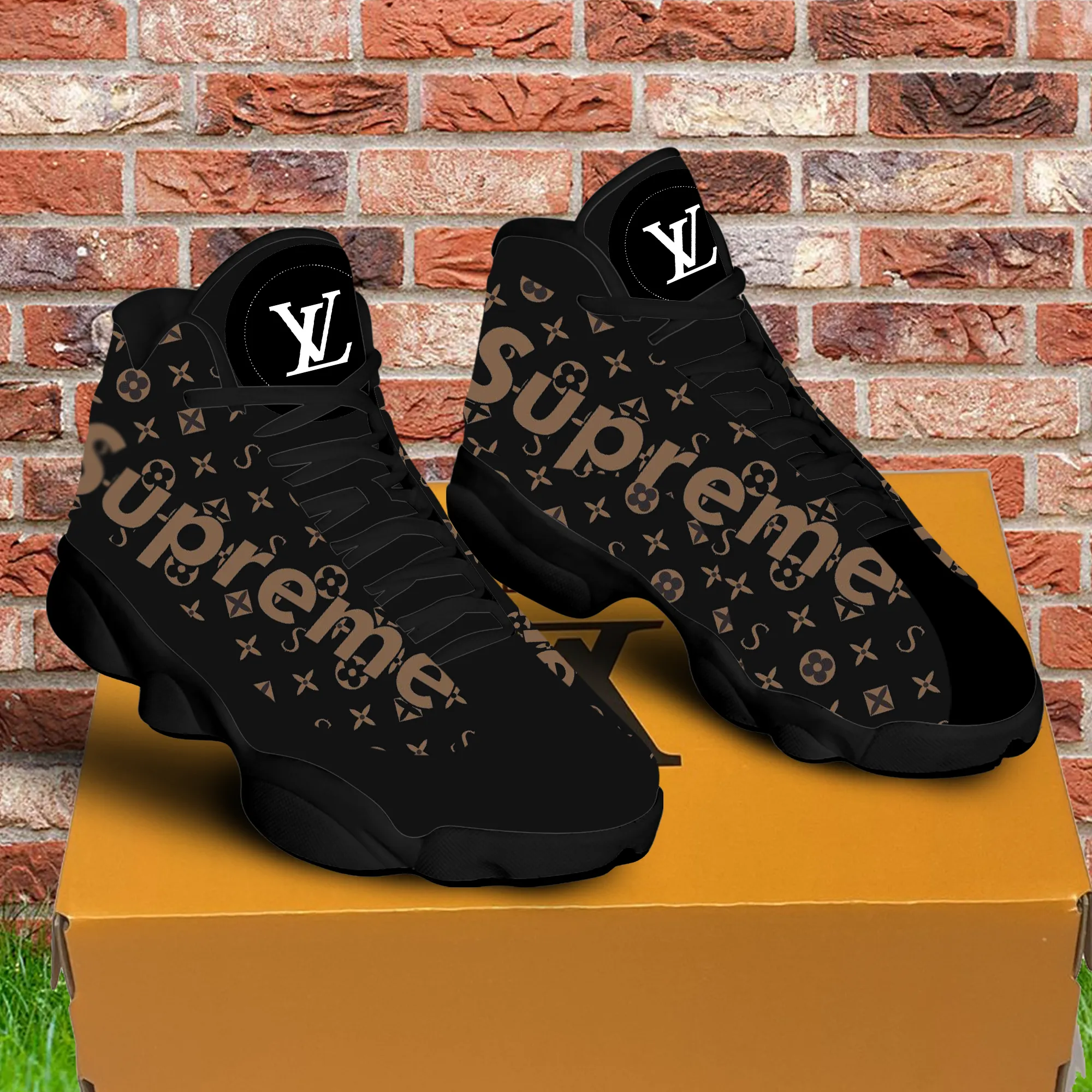 
louis vuitton supreme brown air jordan 13 sneakers shoes hot 2022 lv gifts for men women
