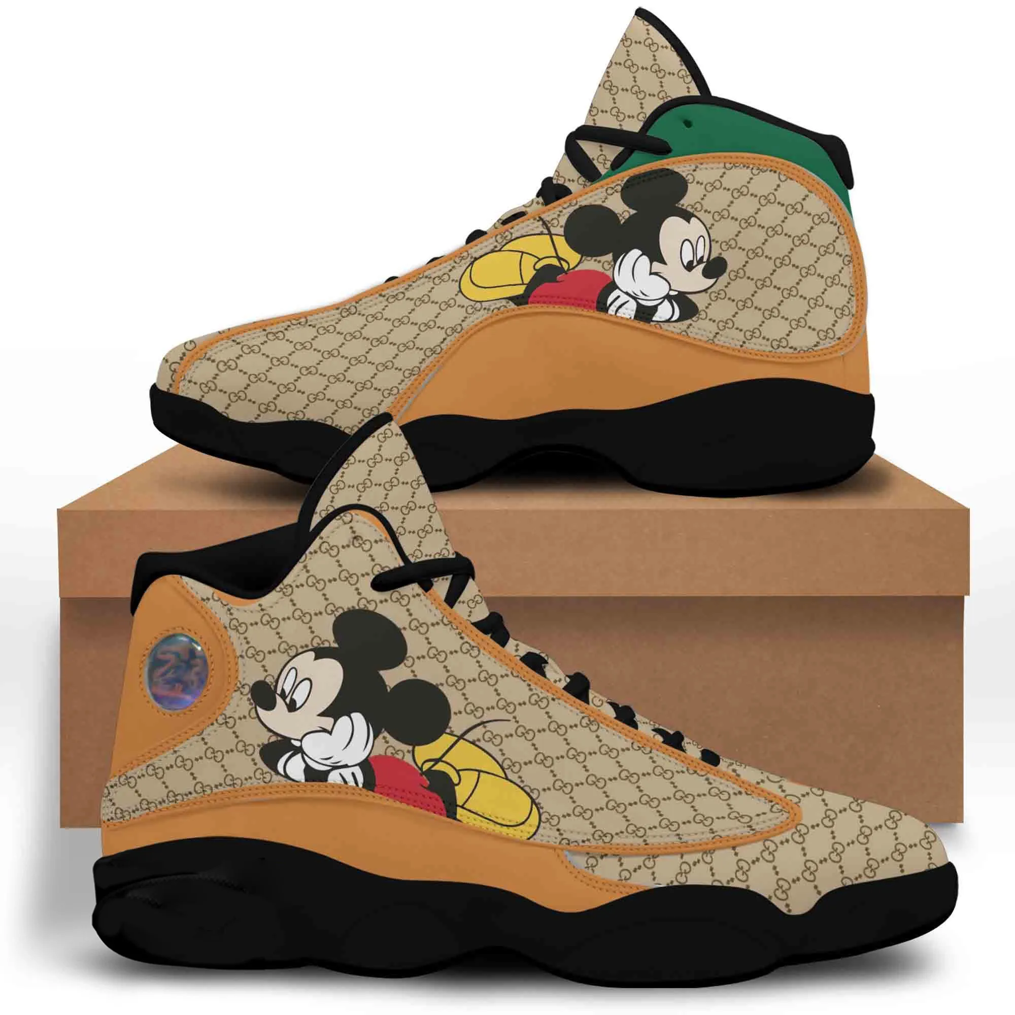 
mickey x gucci black air jordan 13 sneakers shoes high top shoes for men women
