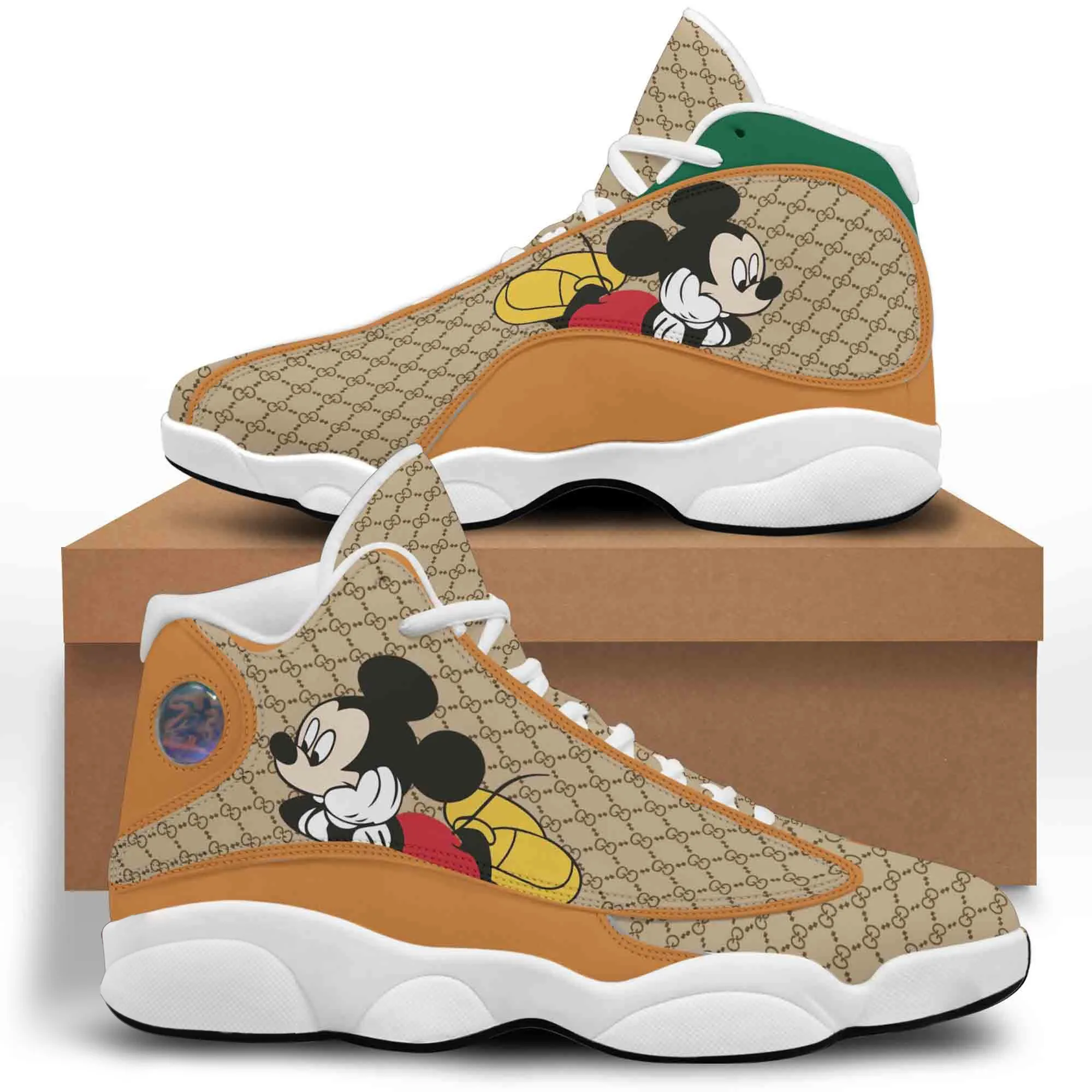 
mickey x gucci white air jordan 13 sneakers shoes high top shoes for men women
