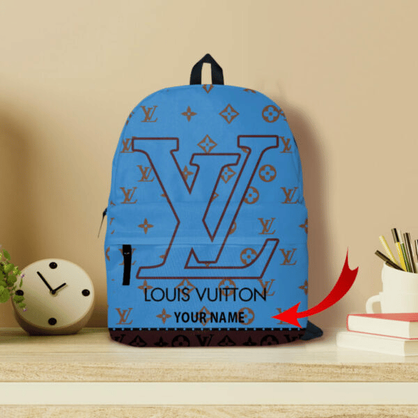Louis vuitton blue premium customized all-over-printed backpack