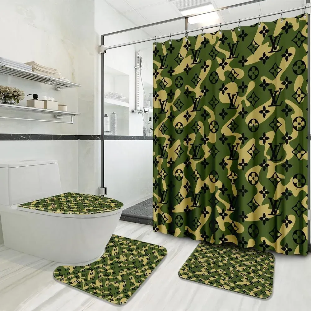 
                louis vuitton camou fashion logo limited luxury brand bathroom set home decor
            