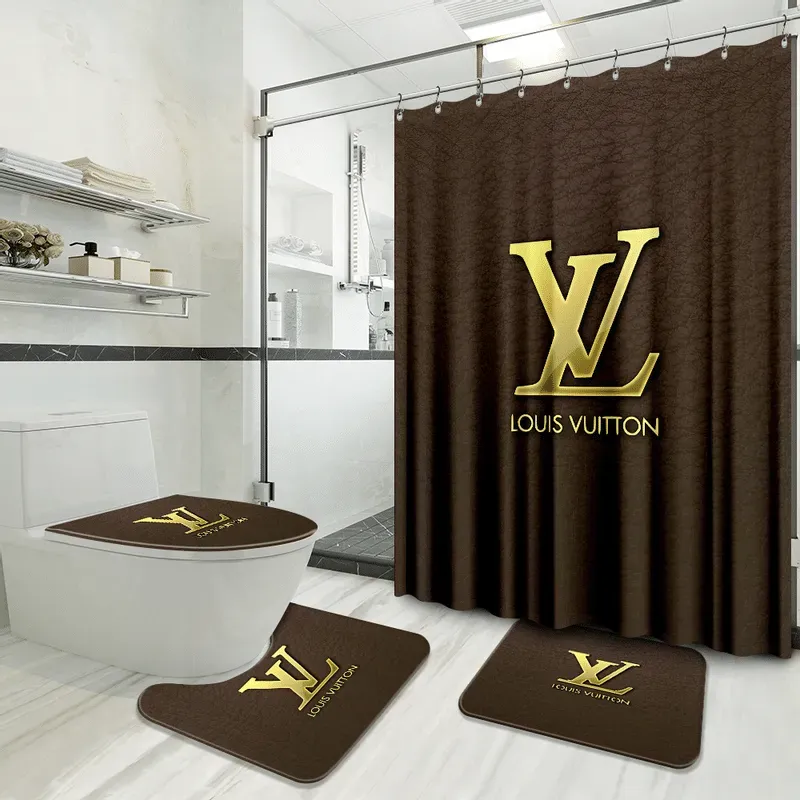 
                louis vuitton fashion golden logo limited luxury brand brown bathroom set home decor
            