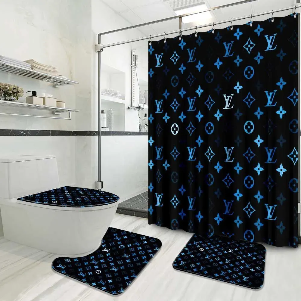 
                louis vuitton logo limited luxury brand fashion black bathroom set home decor
            