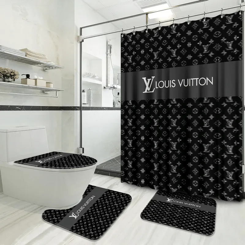 
                louis vuitton logo limited luxury brand black fashion bathroom set home decor
            