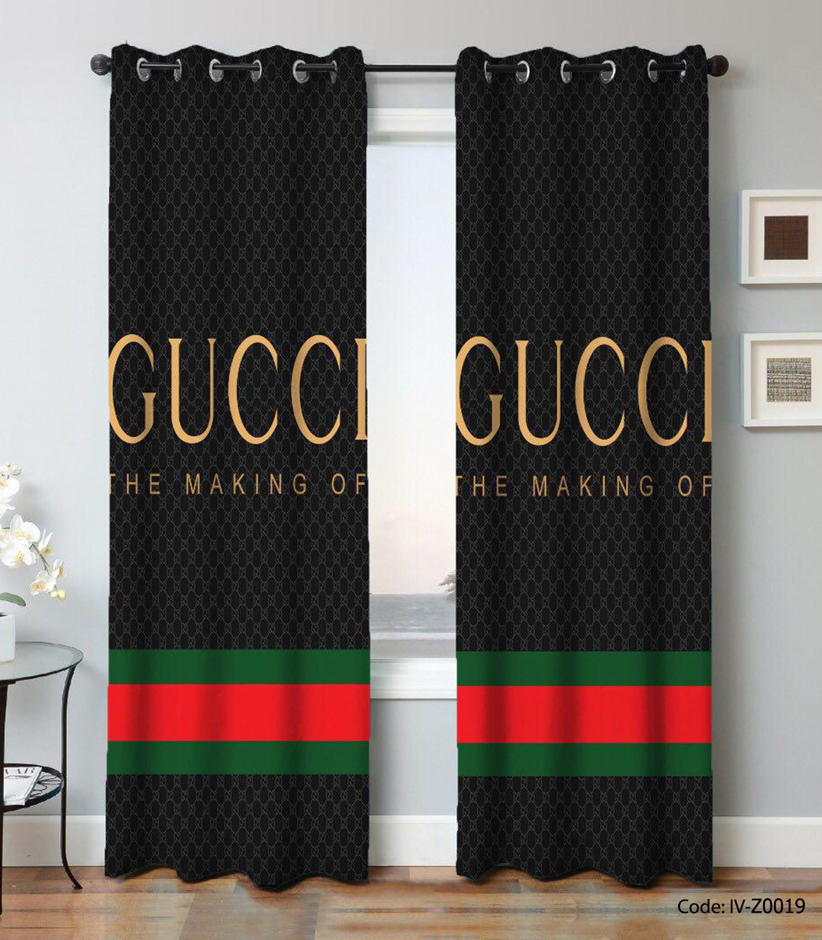 
                gucci the making of luxury brand logo premium window curtain home decor
            