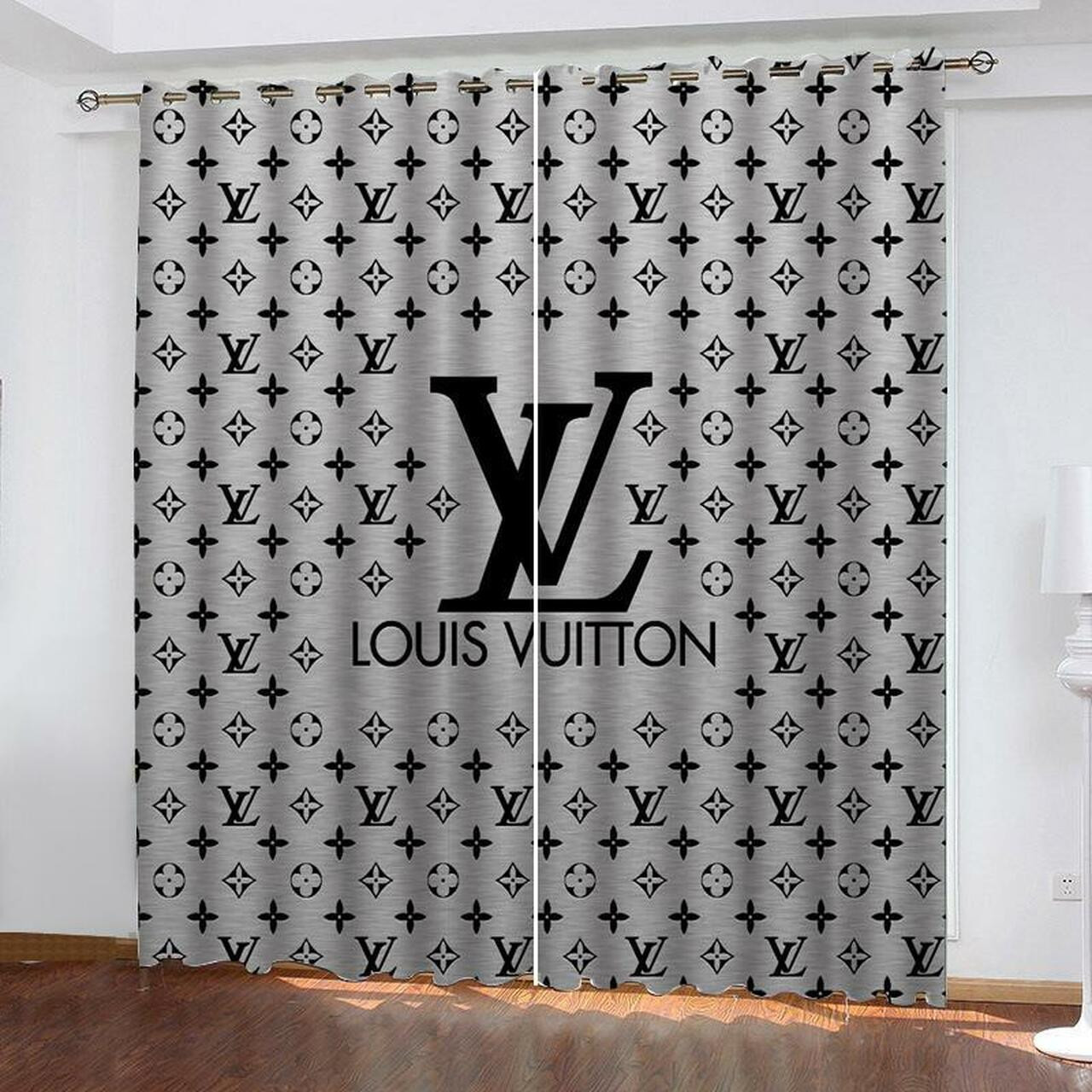 
                louis vuiton grey printed premium logo fashion luxury brand window curtain home decor
            