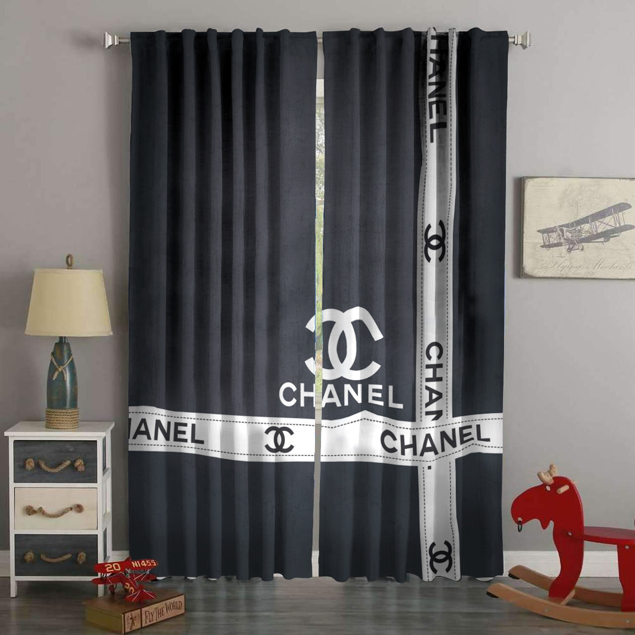 
                chanel fashion logo luxury brand window curtain home decor
            