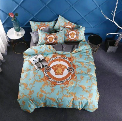 Versace mint and signature flames bedding set queen