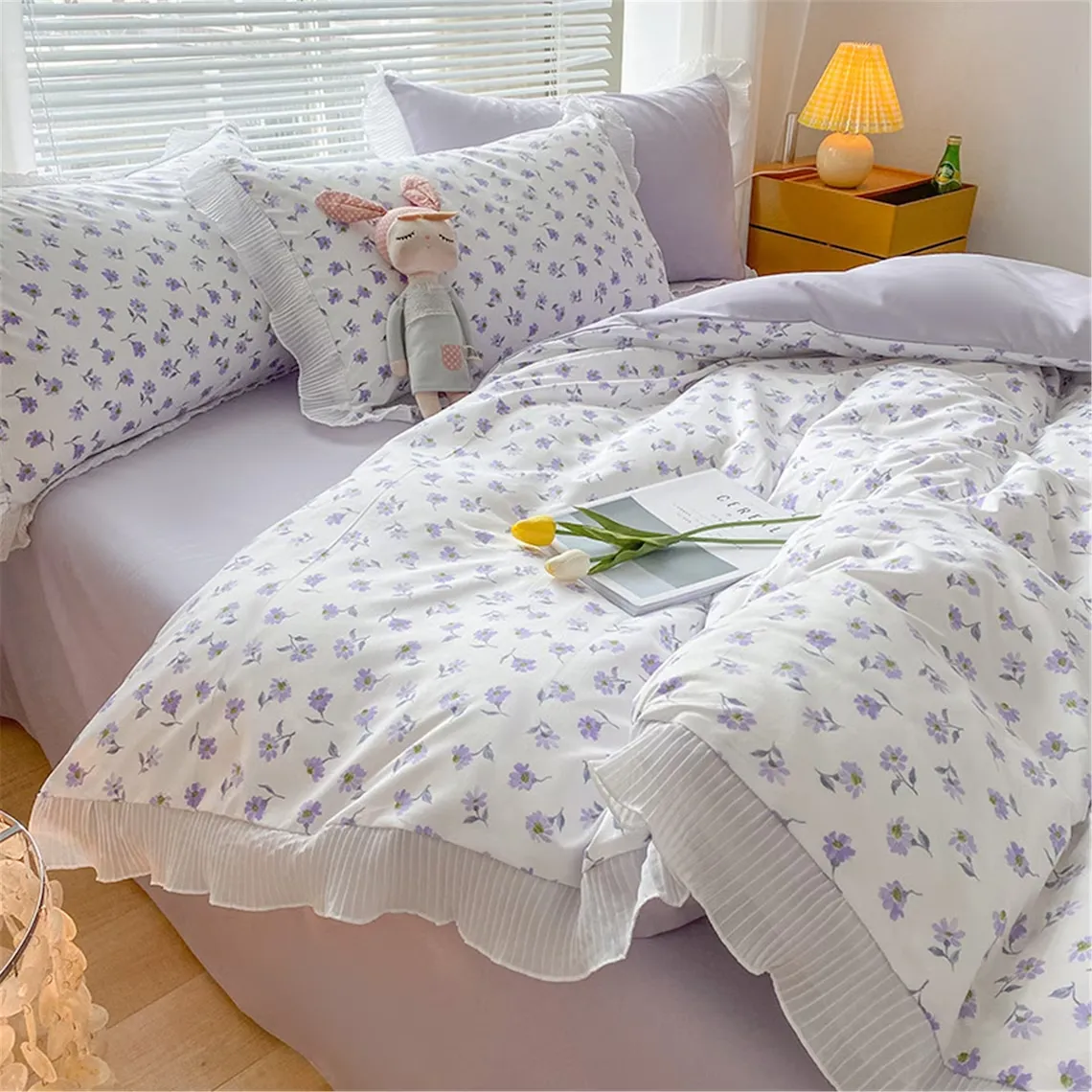 Purple Floral Duvet Cover Set - Princess Ruffled Bedding Set - Floral Bedding Set - Twin Full Queen Duvet Cover - Cottagecore Decor - Gift
