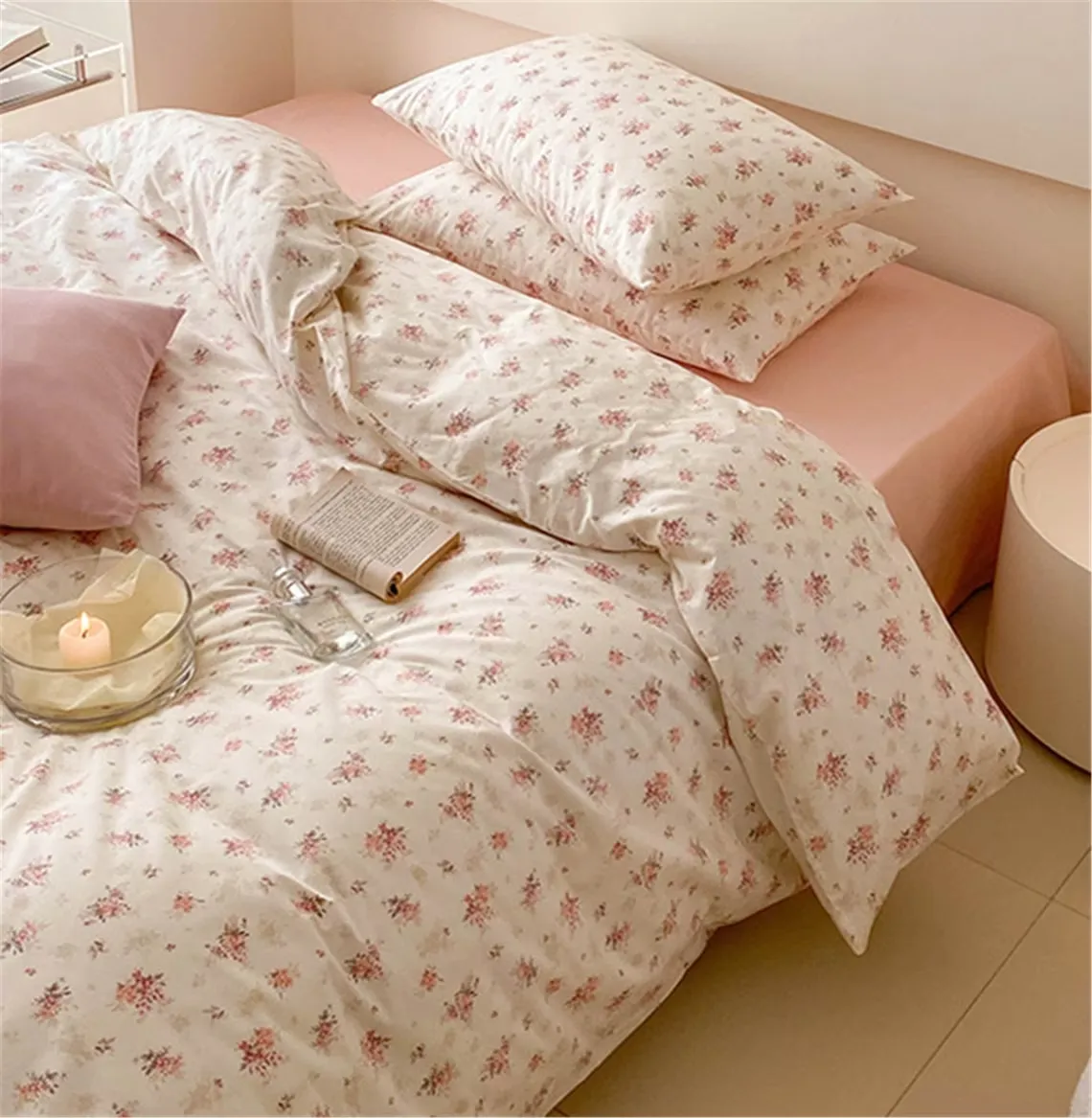 Pink Floral Duvet Cover Set, Cottagecore Decor, Girlish Girl Dorm Bedding, Twin Full Queen Duvet Cover, Aesthetic Bedding, Gift