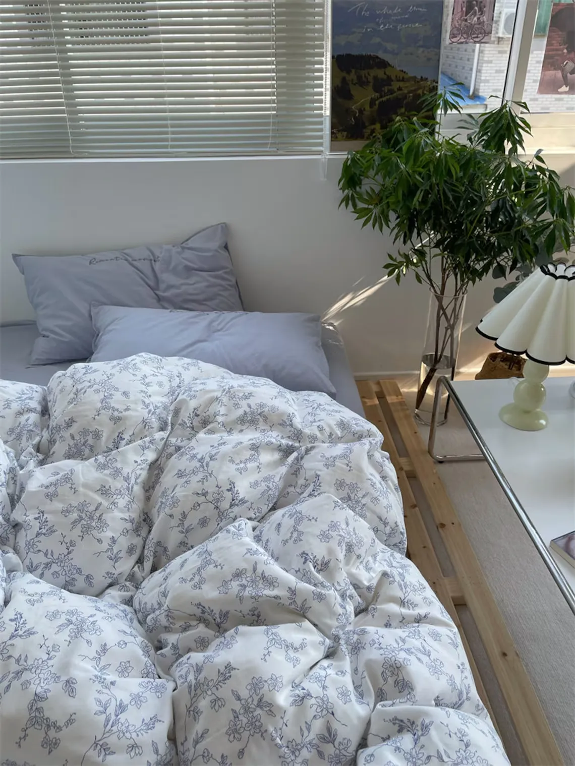 Blue Floral Duvet Cover Set | Minimalist Floral Bedding | Cottagecore Decor | Aesthetic Bedding | Full Queen King Duvet Cover