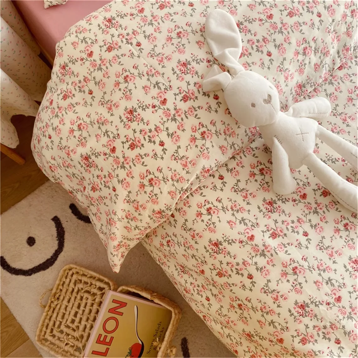 Pink Floral Duvet Cover Set, French Floral Gentle Bedding, Aesthetic Bedding, Cottagecore Bedding, Twin Full Queen King Duvet Cover