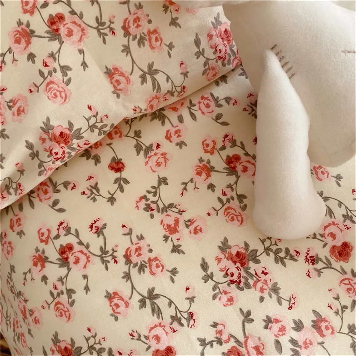 Pink Floral Duvet Cover Set, French Floral Gentle Bedding, Aesthetic Bedding, Cottagecore Bedding, Twin Full Queen King Duvet Cover