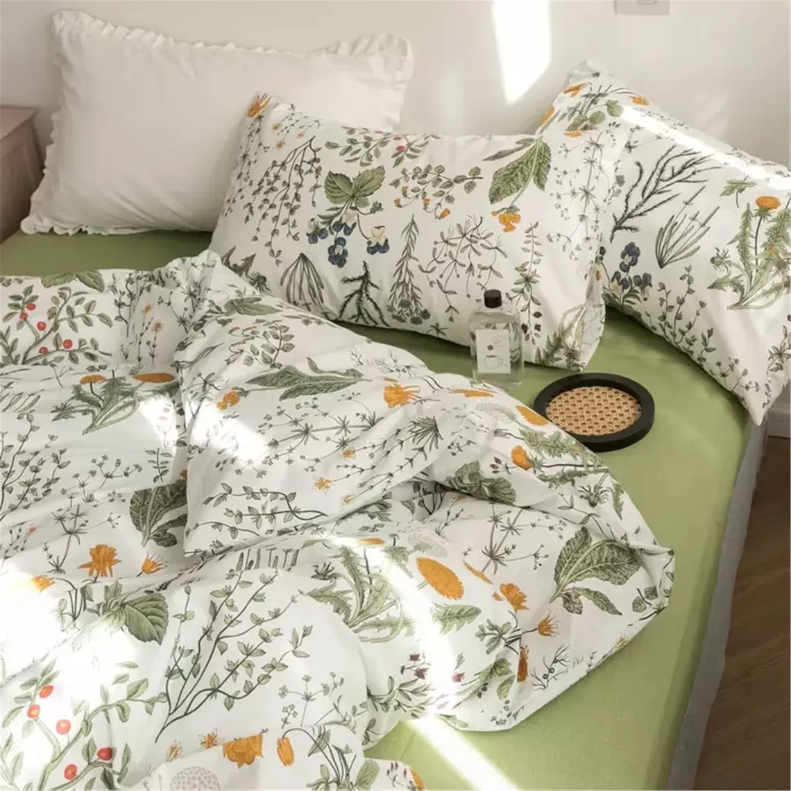 Fresh Green Floral Duvet Cover Set-Princess Duvet Cover, Cottagecore Bedding, Floral Bedding, Twin Full Queen King Duvet Cover