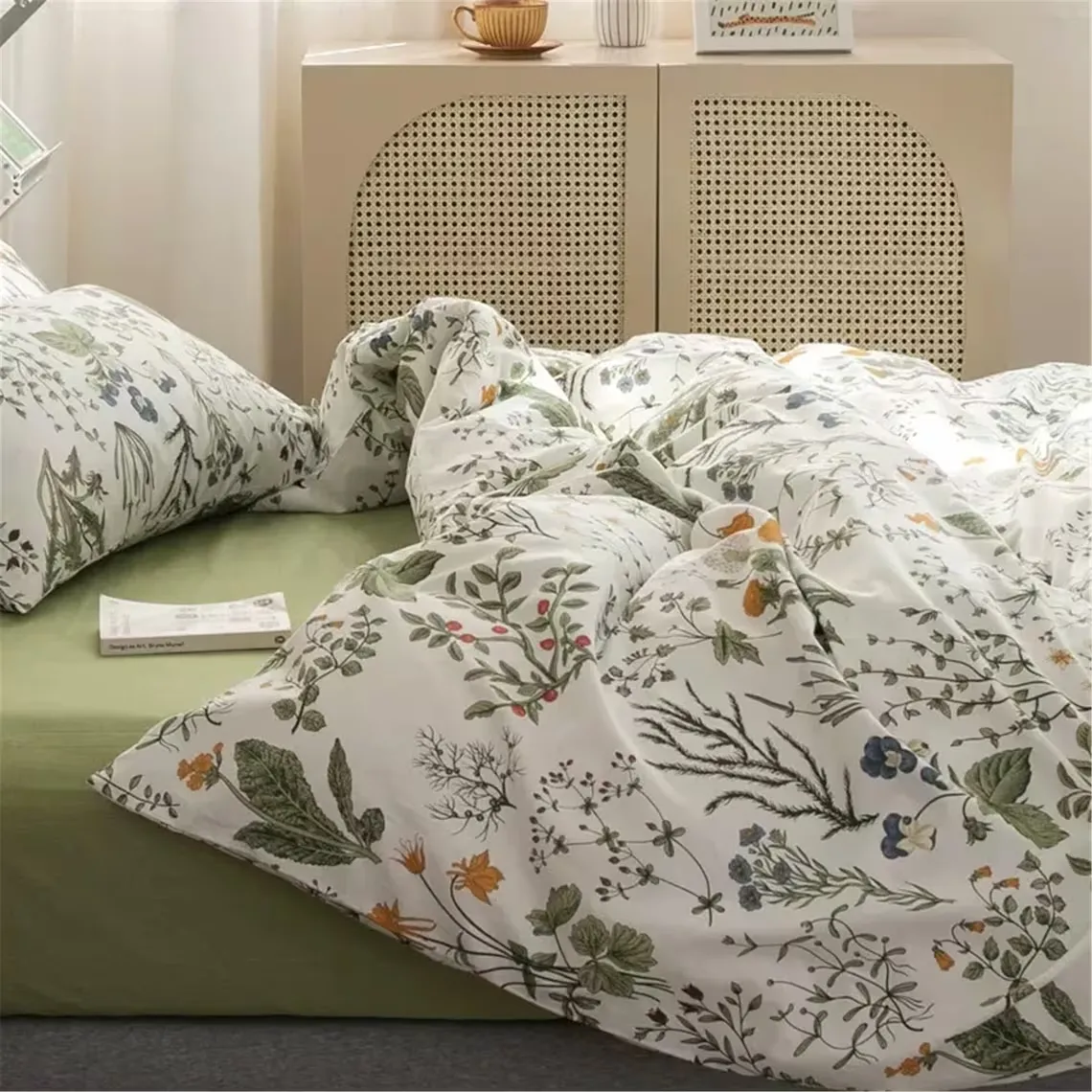 Fresh Green Floral Duvet Cover Set-Princess Duvet Cover, Cottagecore Bedding, Floral Bedding, Twin Full Queen King Duvet Cover