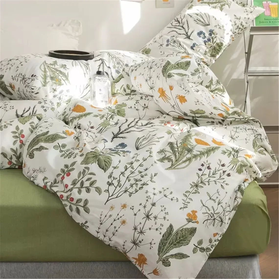 Fresh Green Floral Duvet Cover Set-Princess Duvet Cover, Cottagecore Bedding, Floral Bedding, Twin Full Queen King Duvet Cover