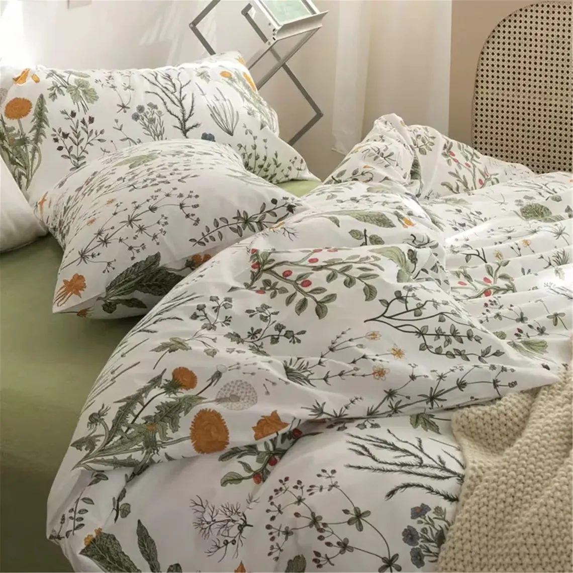 Fresh Green Floral Duvet Cover Set-Princess Duvet Cover, Cottagecore Bedding, Floral Bedding, Twin Full Queen King Duvet Cover