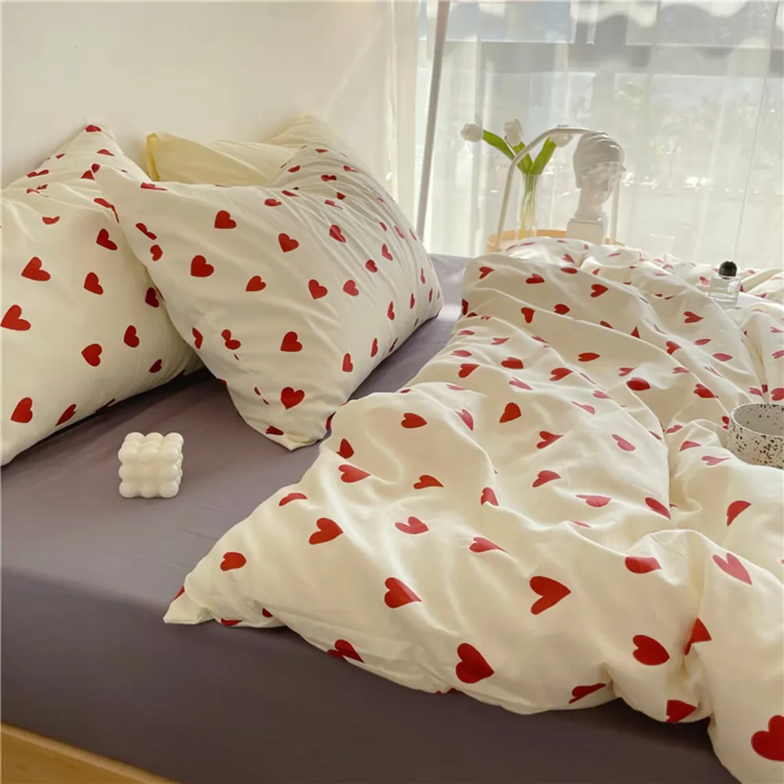 Red Heart Duvet Cover Set, Bedding Sets, Aesthetic Bedding Set, College Dorm Duvet Cover, Duvet Cover Set, Queen King Duvet Cover