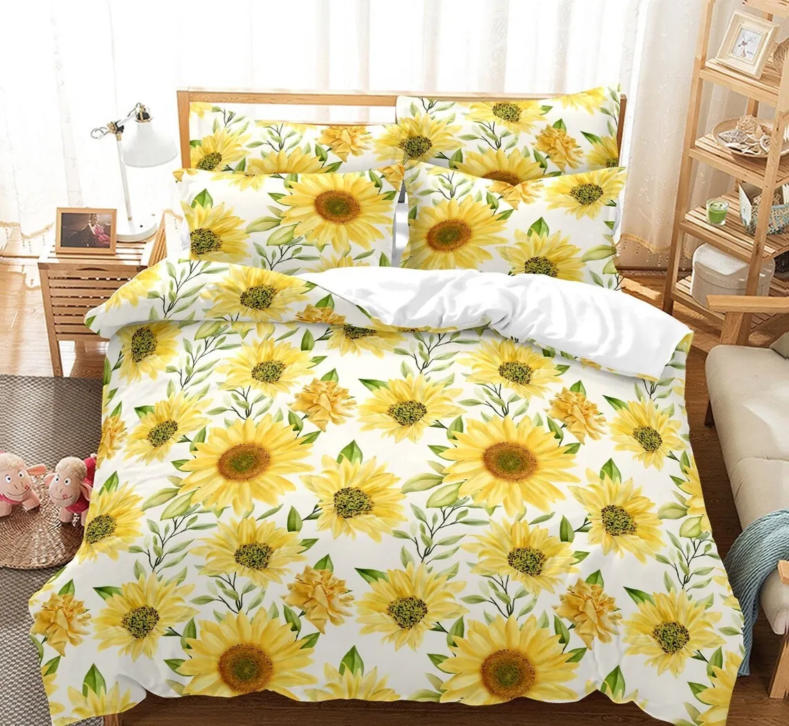 Sunflower Pattern Bedding Set Quilt Cover Quilt Duvet Cover, Pillowcases Bedding, Queen, King, Full, Double