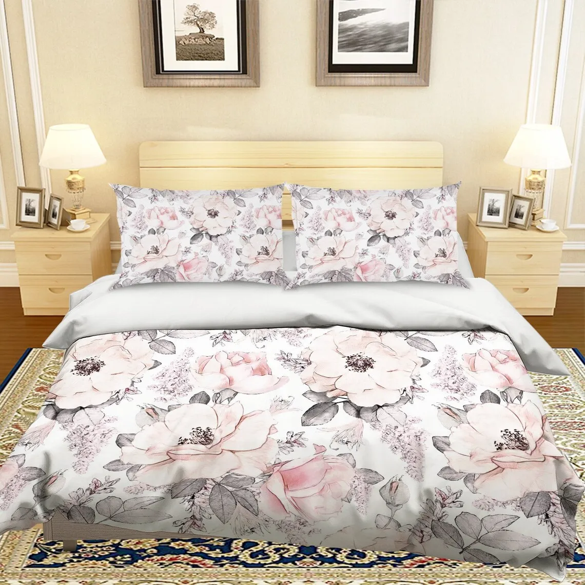 Floral Pattern Bedding Set Quilt Cover Quilt Duvet Cover, Pillowcases Bedding, Queen, King, Full, Double