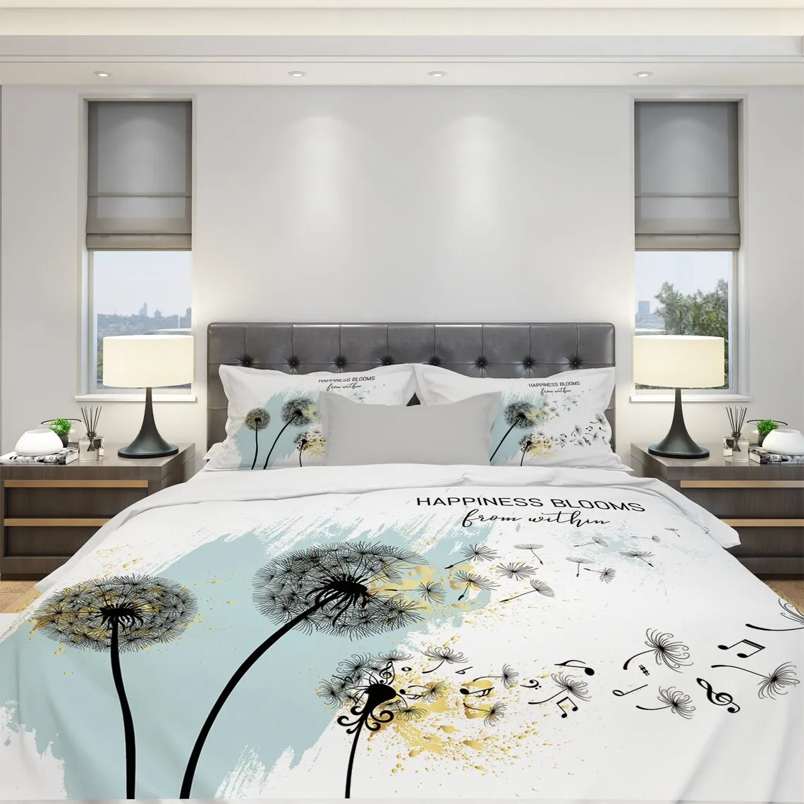 Art Dandelion Bedding Set, Art Dandelion Duvet Cover Set, Art Floral Bedding, Floral Full Bedding, Floral Queen Bedding, Minimal King Bedding