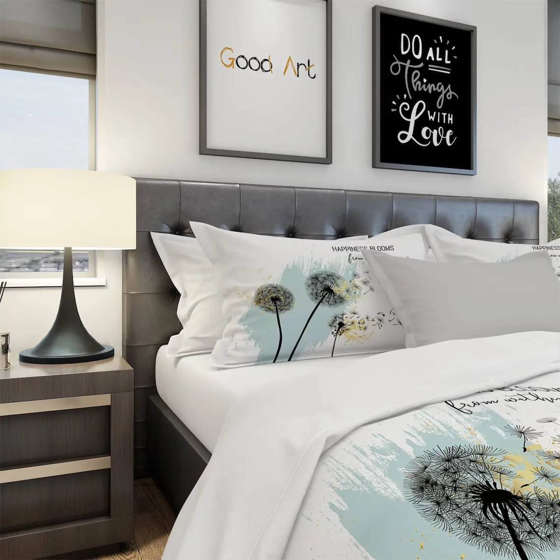 Art Dandelion Bedding Set, Art Dandelion Duvet Cover Set, Art Floral Bedding, Floral Full Bedding, Floral Queen Bedding, Minimal King Bedding