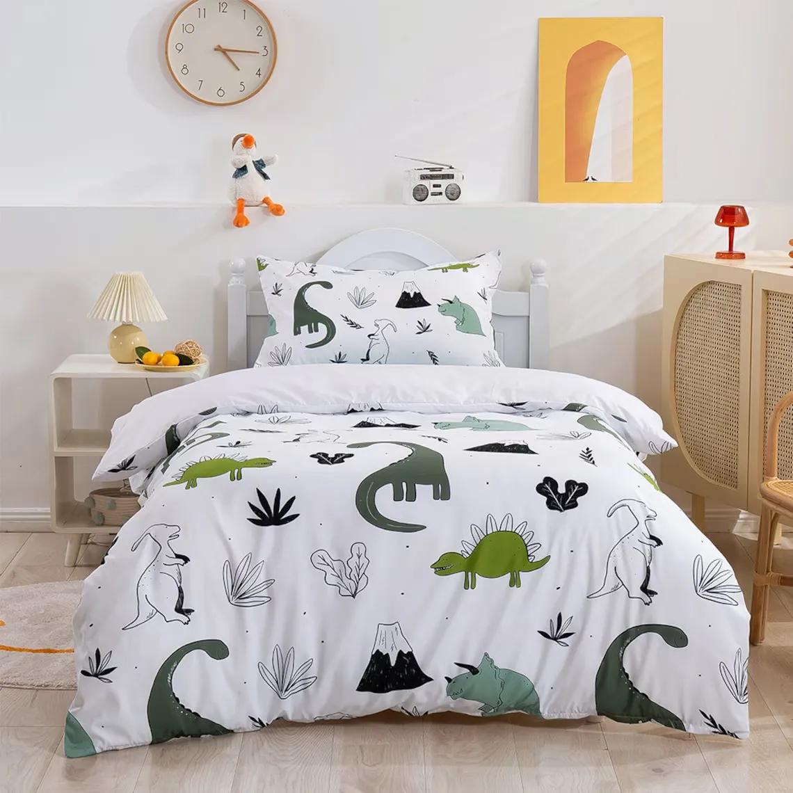 Dinosaur Duvet Covers Set, Pattern Quilt Cover, Leaves Bedding Set, Volcano Doona Cover, Cartoon Twin Bedding, Kids Bedding Set