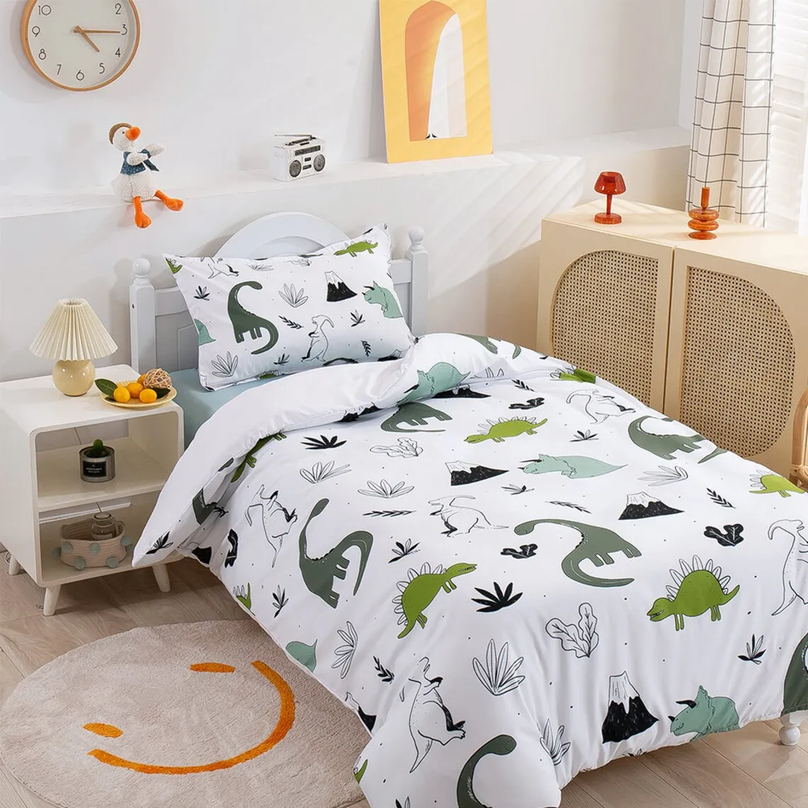 Dinosaur Duvet Covers Set, Pattern Quilt Cover, Leaves Bedding Set, Volcano Doona Cover, Cartoon Twin Bedding, Kids Bedding Set