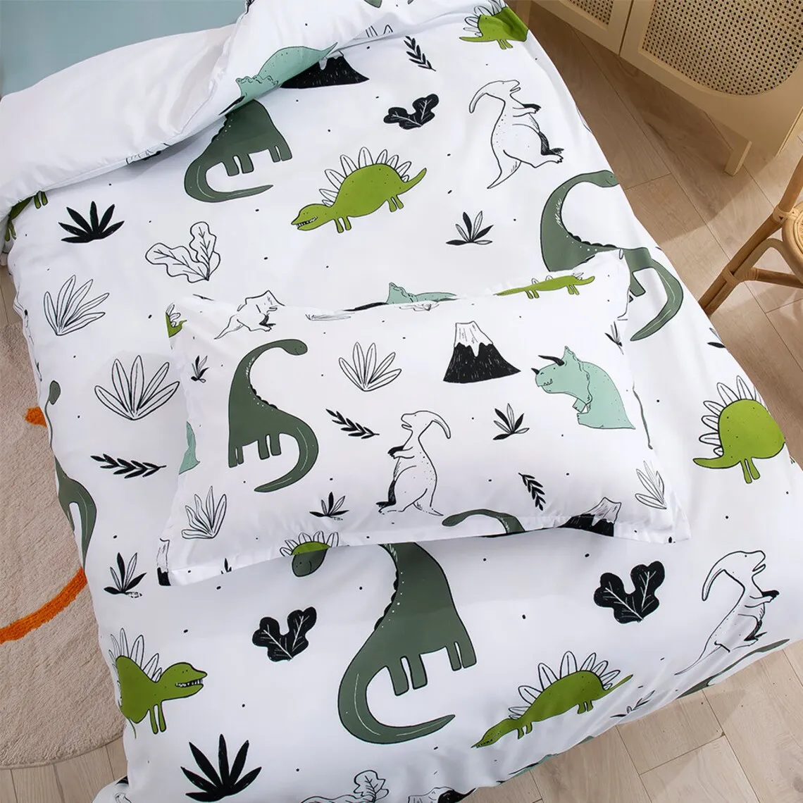 Dinosaur Duvet Covers Set, Pattern Quilt Cover, Leaves Bedding Set, Volcano Doona Cover, Cartoon Twin Bedding, Kids Bedding Set
