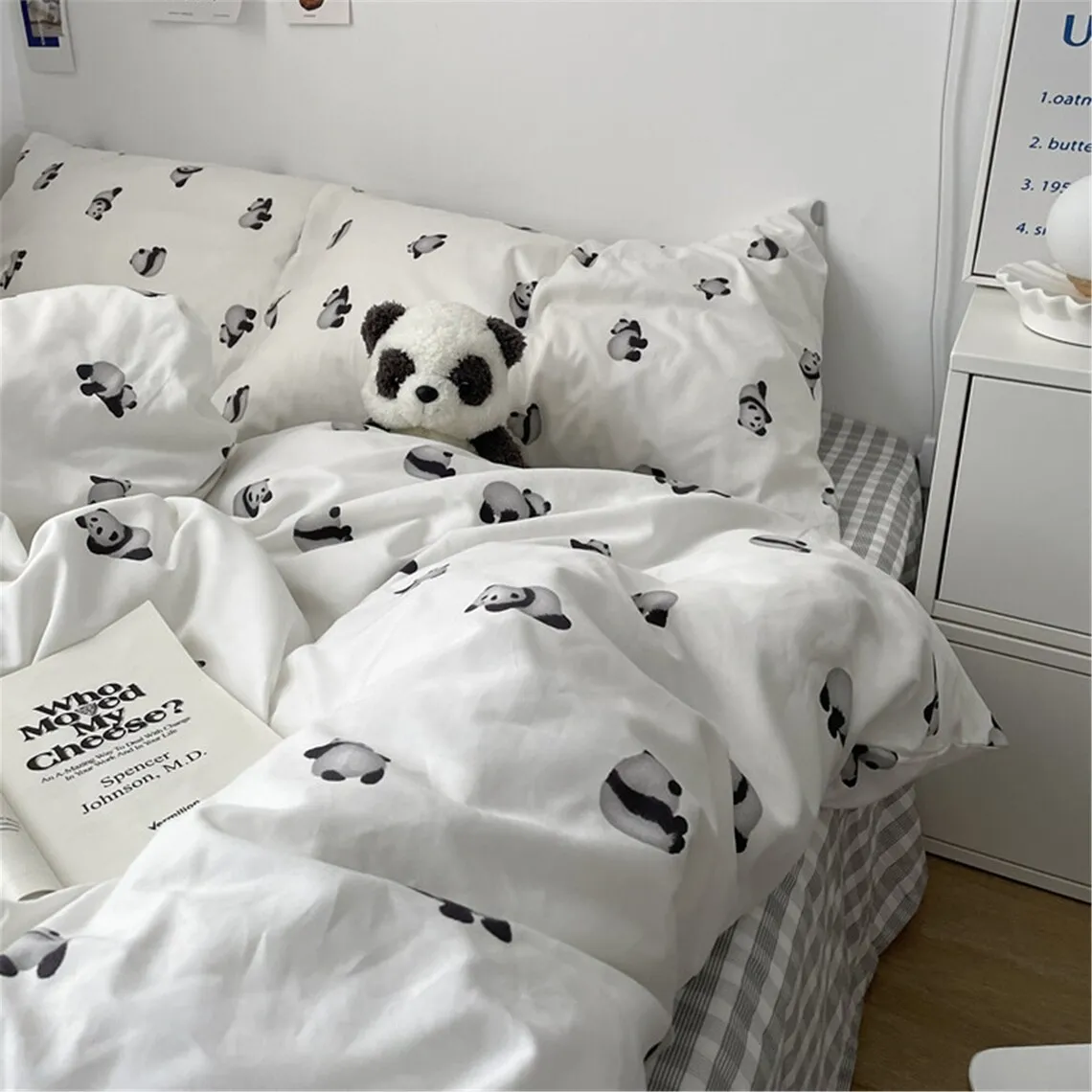 Kawaii Panda Duvet Cover Set, Twin Full Queen King Duvet Cover Set, Cottagecore Decor, Panda Favors Bedding Set, Gift For Her