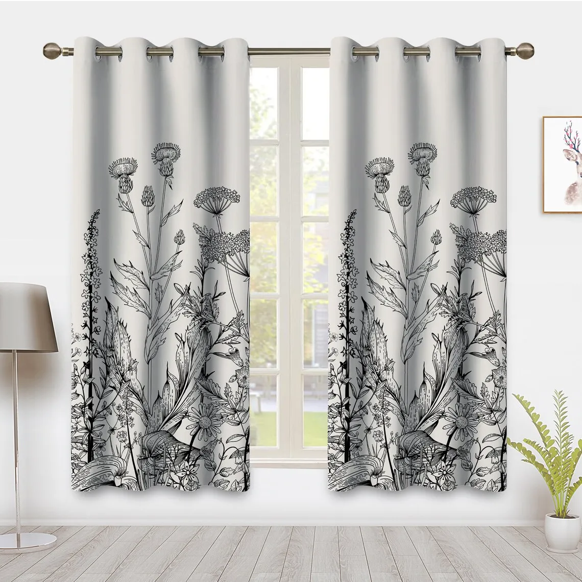 Wildflowers Curtain Wild Floral Botanical Drapes Nature Flower Plant Window Treatments 2 Panels Pair Blackout Curtains for Bedroom Dorm Home