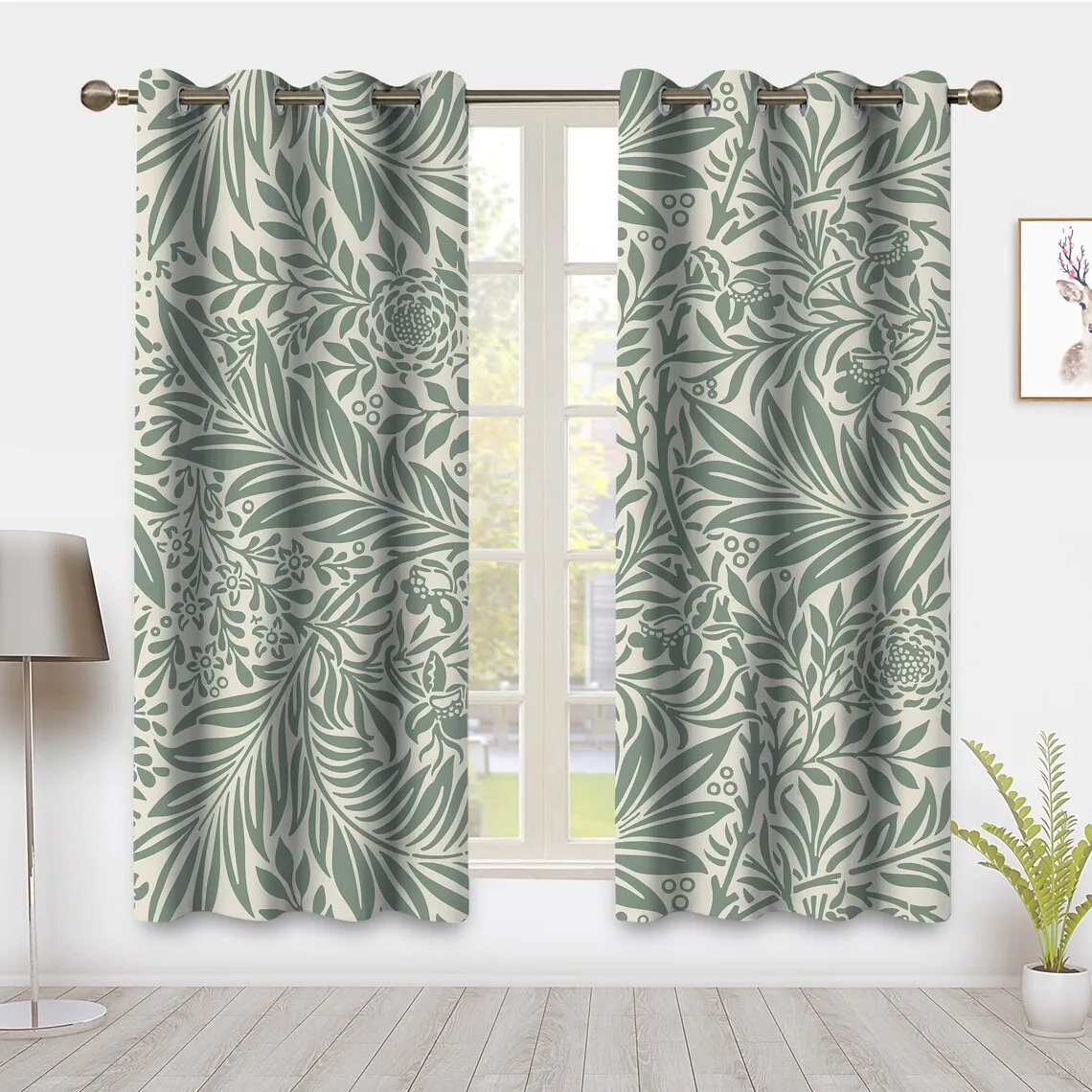 Abstract Contoured Foliage Branches Window Curtain Boho Plant Leaf Drapes Panels Pair Room Darkening Curtain Blackout Curtains for Home Dorm